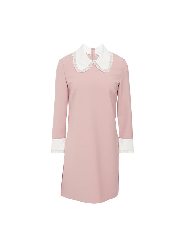 pink peter pan collar dress with white cuffs