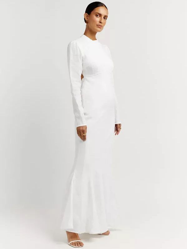 white long sleeve maxi dress