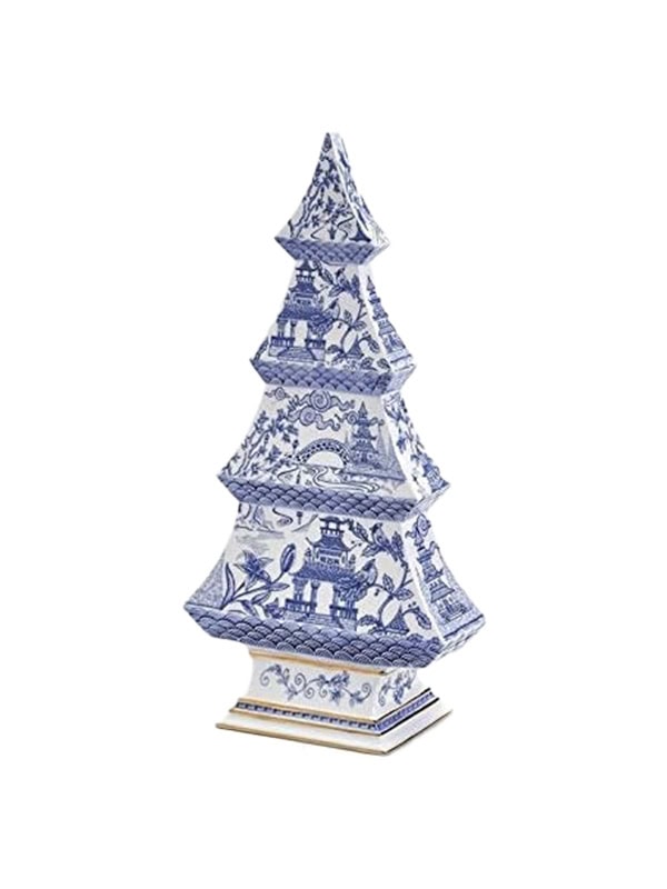 Two's Company Inc. White & Blue Ceramic Christmas Tree, 12