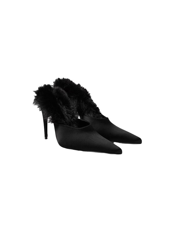 Magda Butrym Faux fur-trimmed satin mules