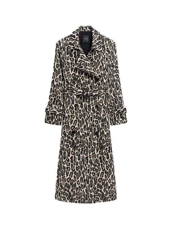 THEORY Relaxed Trench Coat in Stretch Leopard Wool