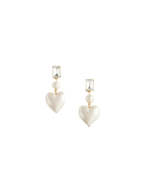 J.CREW Crystal-and-pearl heart drop earrings