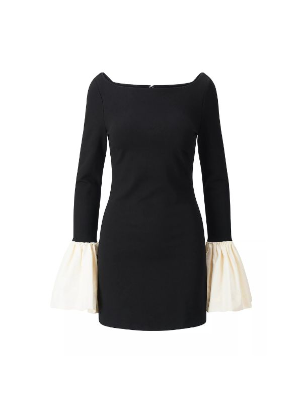 Staud Hawthorne Two-Tone Bell-Sleeve Minidress