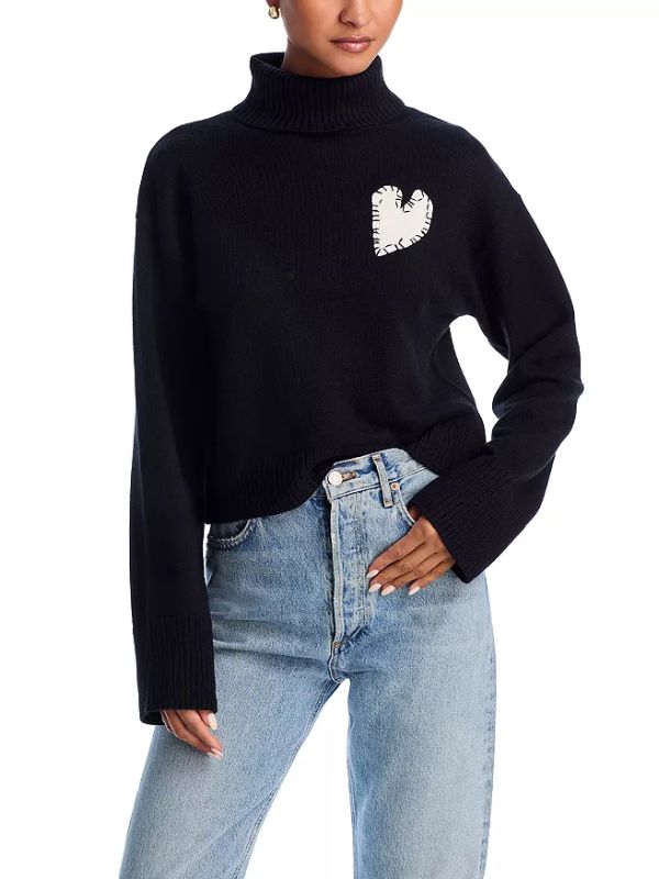 Cropped Turtleneck Heart Patch Sweater - Exclusive