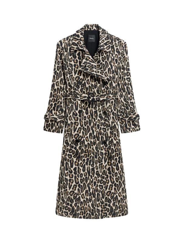 Relaxed Trench Coat in Stretch Leopard Wool