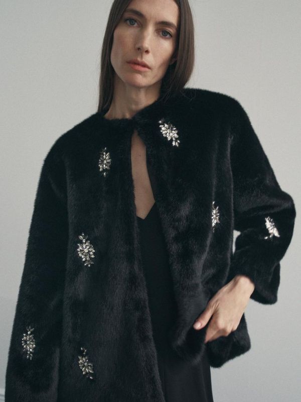 Zara beaded faux fur coat