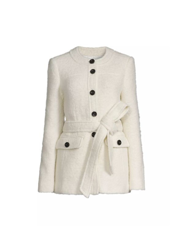 Toccin White Elaine Collarless Belted Jacket