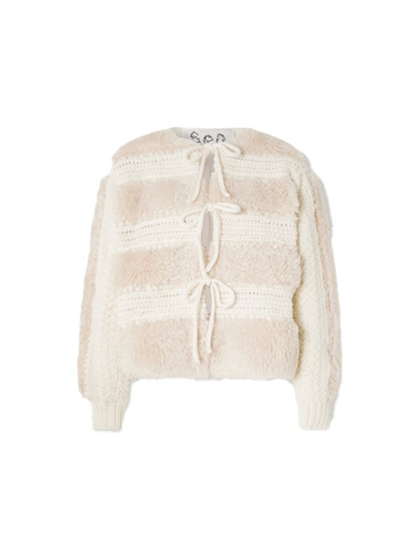 SEA Gisele faux shearling and crocheted wool jacket