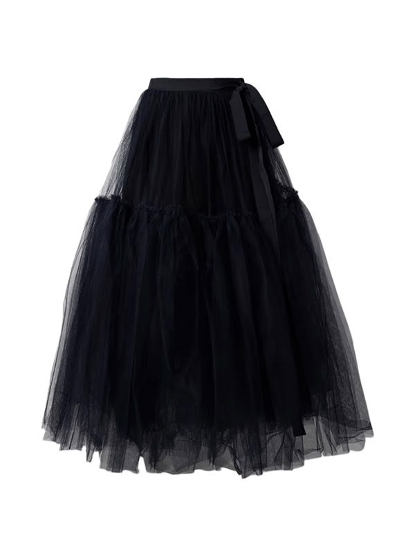 ERDEM Grosgrain-trimmed gathered tulle midi skirt