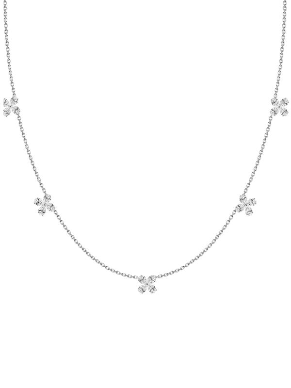 Floating Water Lily Diamond Necklace Silver