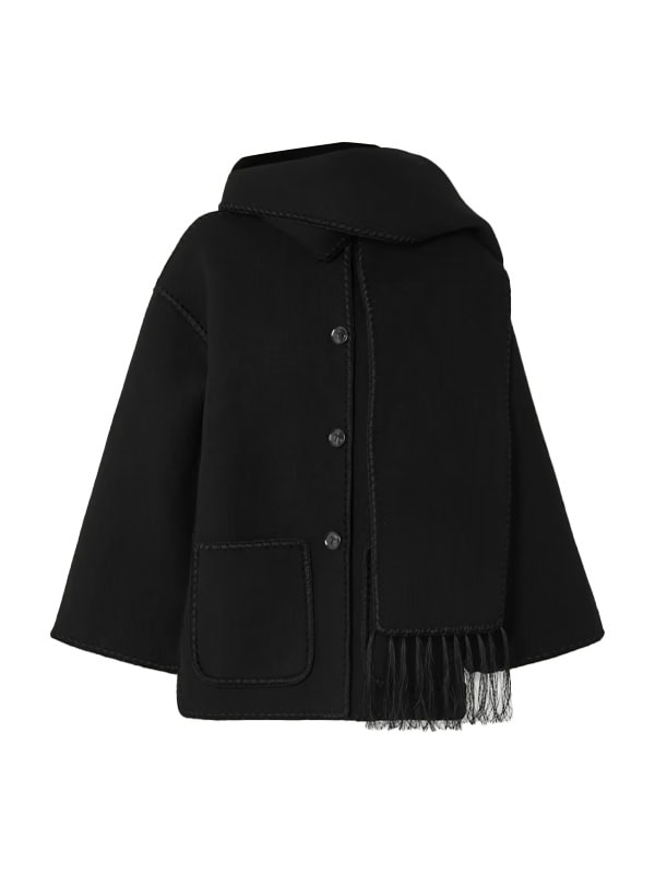 TOTEME + NET SUSTAIN draped fringed wool-blend jacket