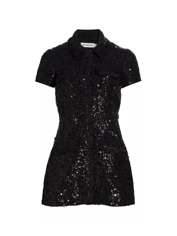 Self-Portrait Sequin-Embellished Bouclé Minidress