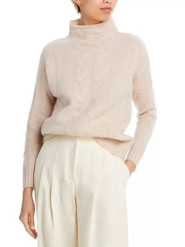 Mock Neck Cable Cashmere Sweater - Exclusive cream