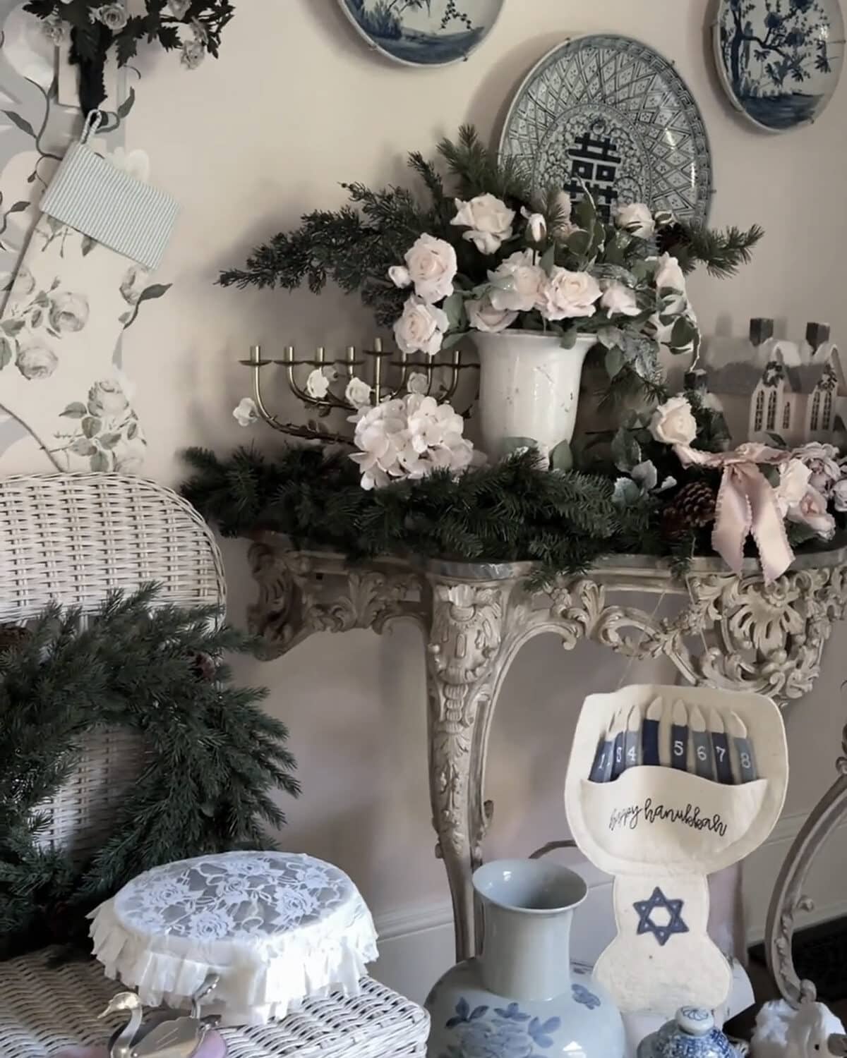 hanukkah decor and roses