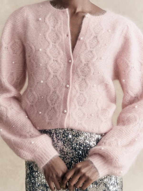 SEZANE Nattie Cardigan Powder Pink