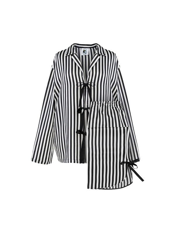 striped black and white pajama set