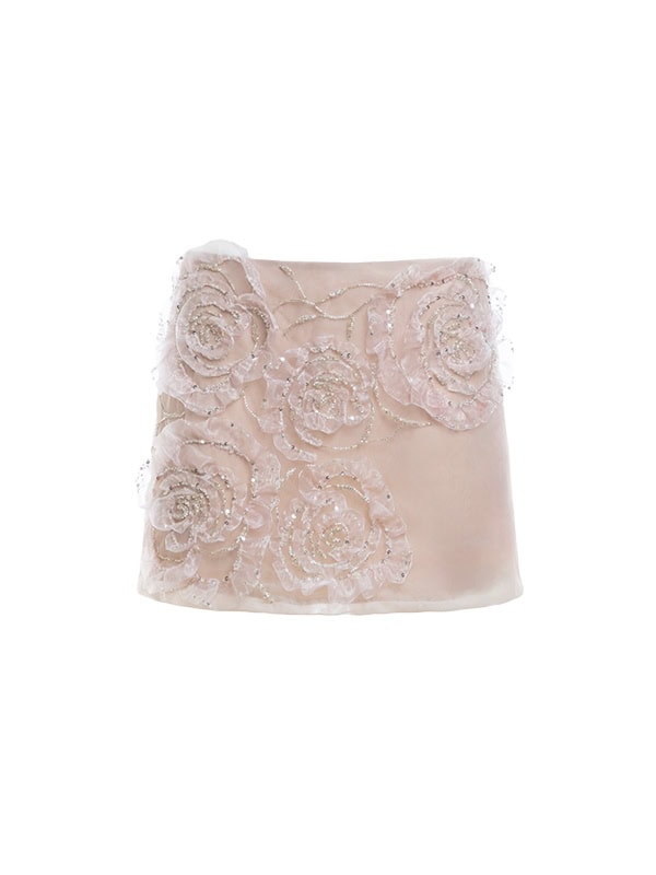 DES_PHEMMES Floral-Embellished Tulle Mini Skirt