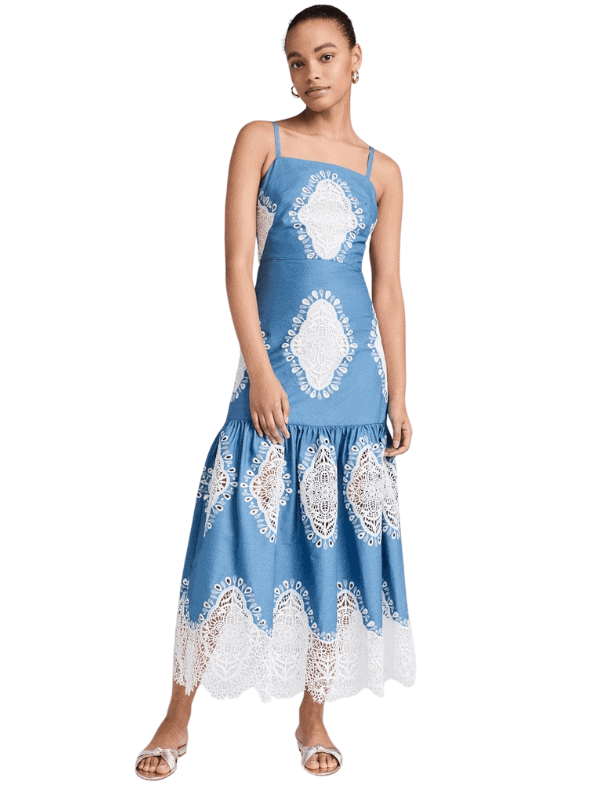 BORGO DE NOR Rhea crocheted lace-trimmed chambray dress