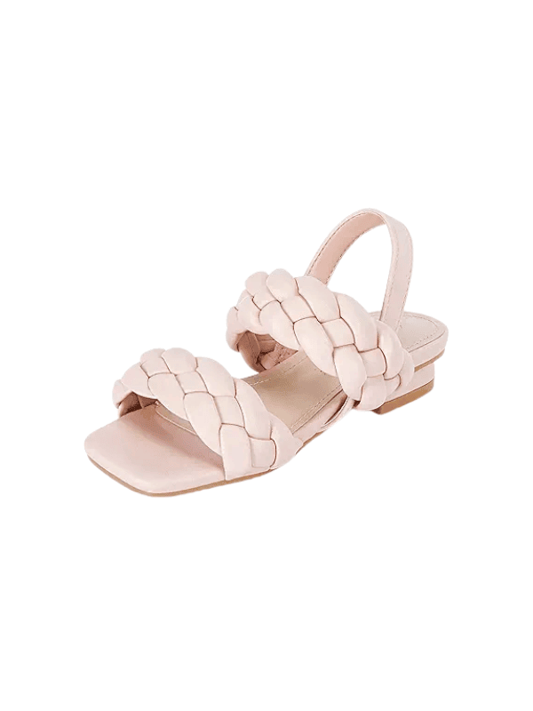 Syktkmx Girls Braided Sandals Low Heel Square Open Toe Strappy Slip On Dress shoes for Toddler Little Big Kid