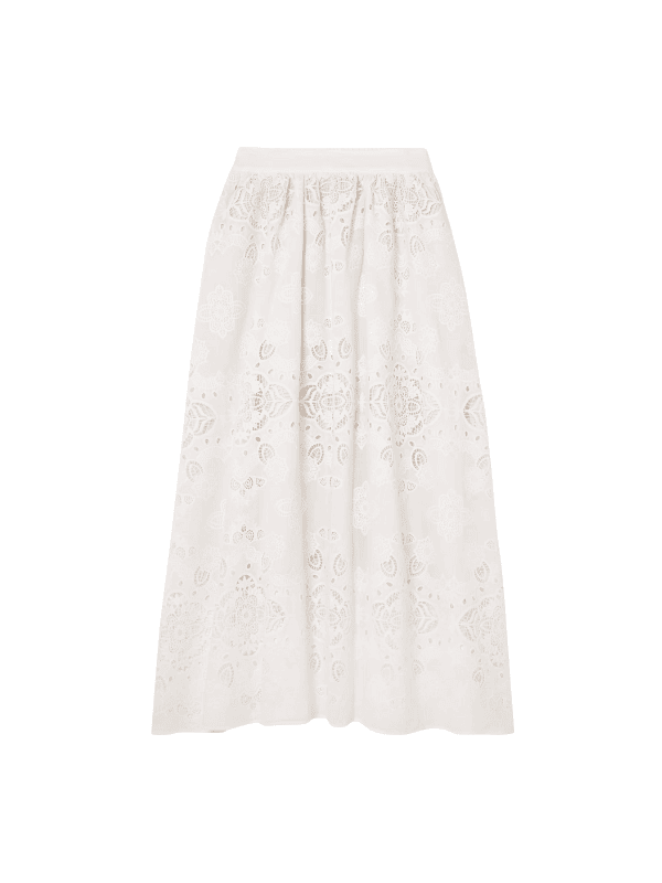 crocheted lace-trimmed white skirt