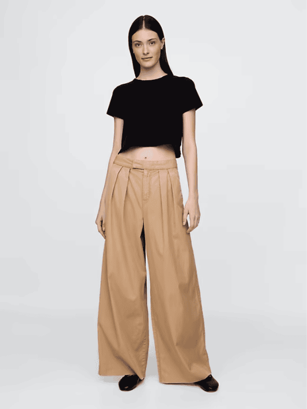 wide leg tan trousers