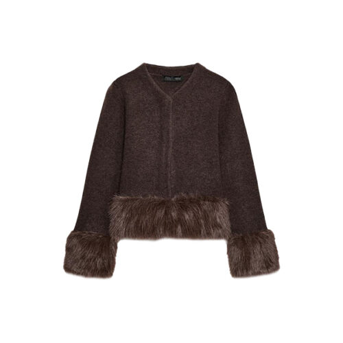 faux fur trim cardigan