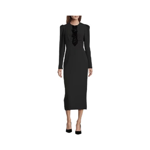 black midi dress with long sleeves