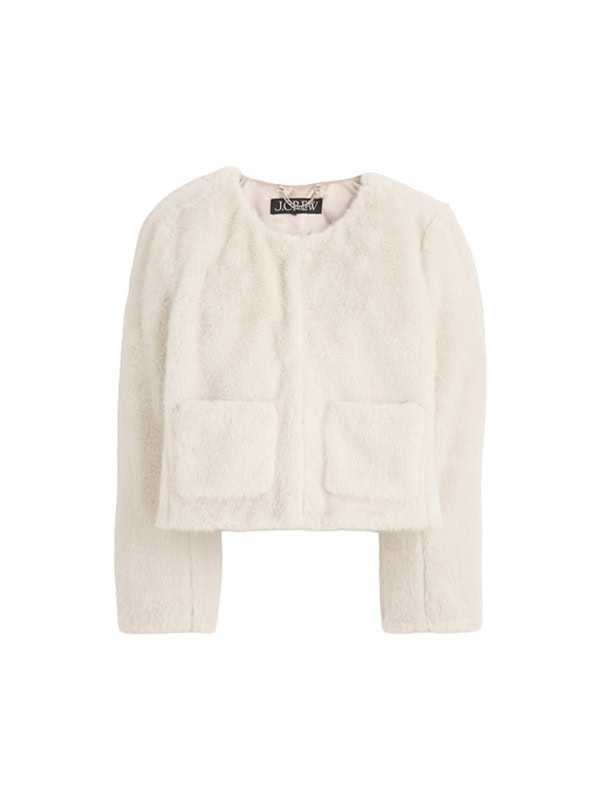 J Crew cream Faux-fur lady jacket