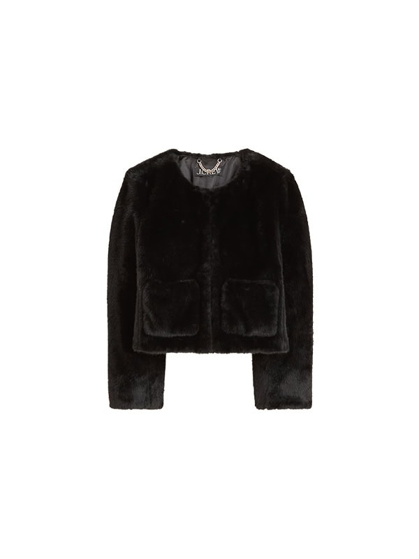 J crew black faux fur lady jacket