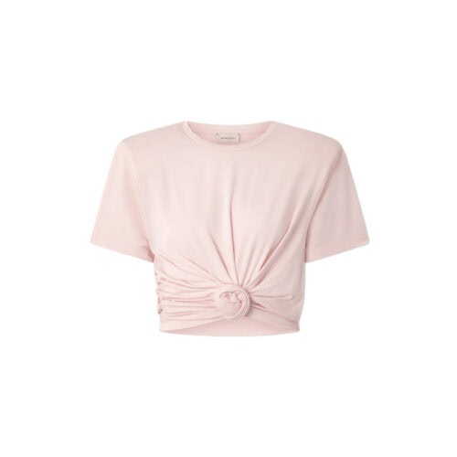Cropped knotted jersey T-shirt in pink