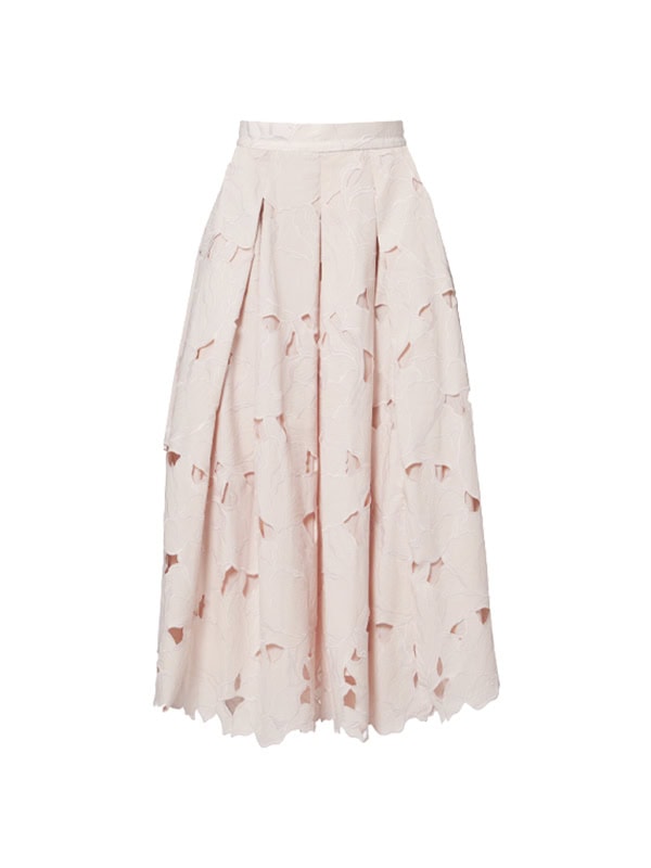 Erdem Cutout floral pleated midi skirt