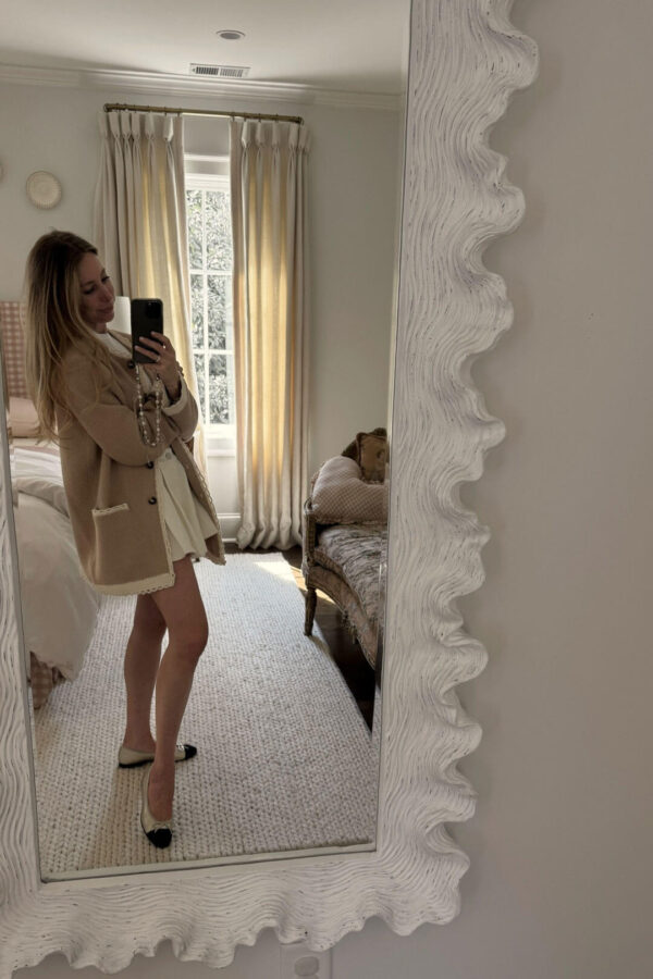 Emily mirror selfie OOTD wearing POSSE Willow Cardigan and Sea shorts