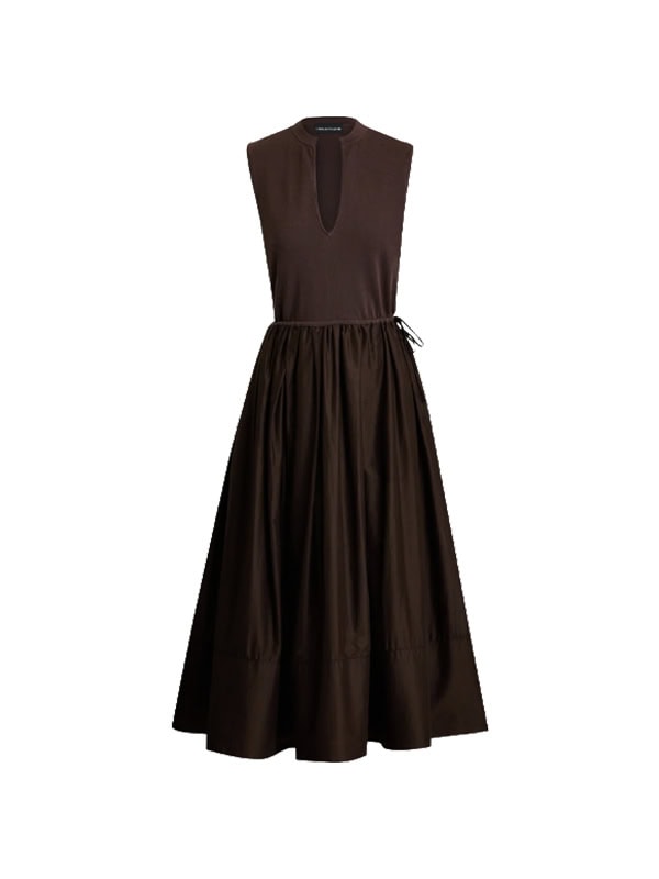 brown dress with cinch waist