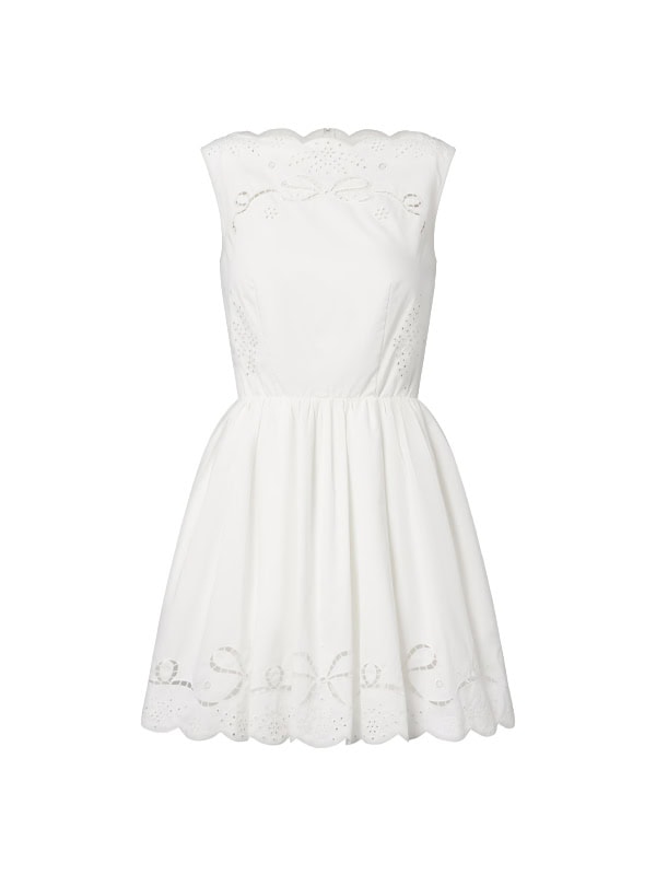 white eyelet lace dress with bow detail