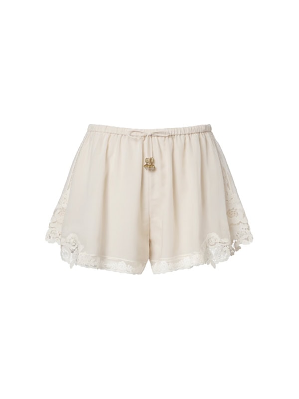 dainty womens ivory shorts with lace