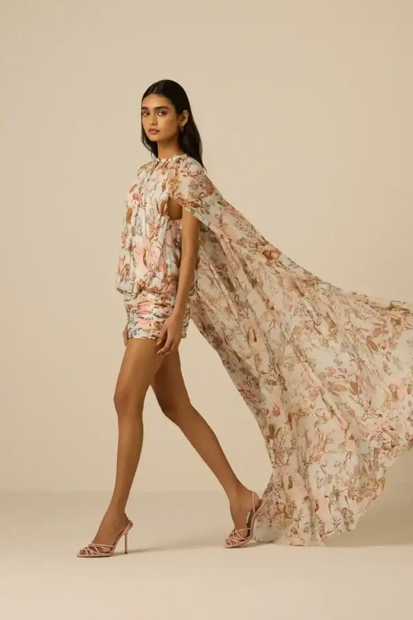 Hemant and Nandita Ruched Cape Mini Dress Ruched Cape Mini Dress