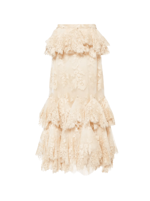 Zimmermann lace tiered skirt cream womens designer