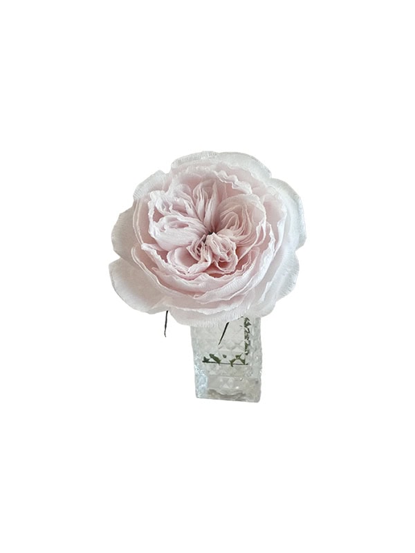 Light Pink Crepe Paper Garden Rose – Handmade Realistic Paper Flower in Glass Bud Vase by Endless Arrangements