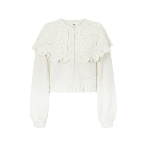 white ruffle cardigan