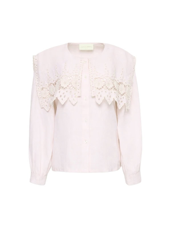 white blouse with eyelet lace detail