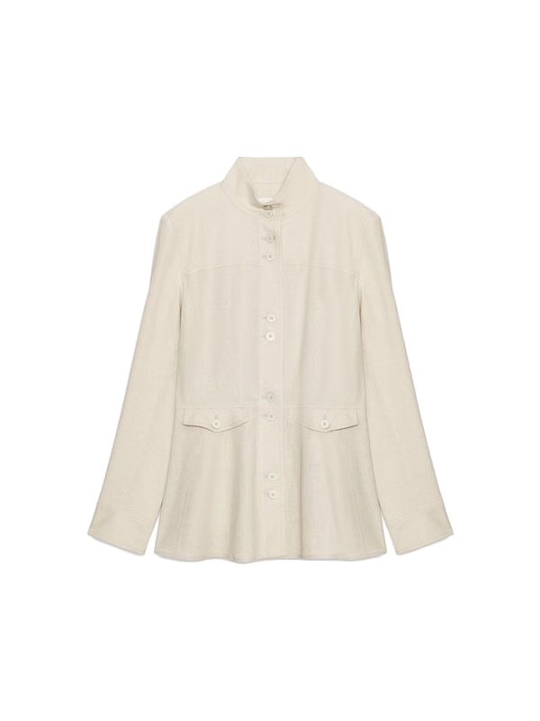 Cream Zara FITTED LINEN JACKET WITH SHOULDER PADS