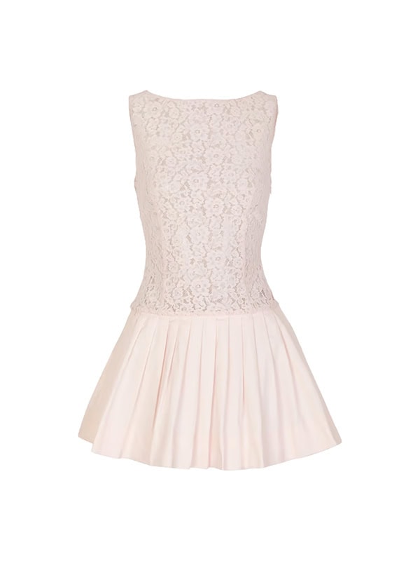 Lace mini dress with pleats