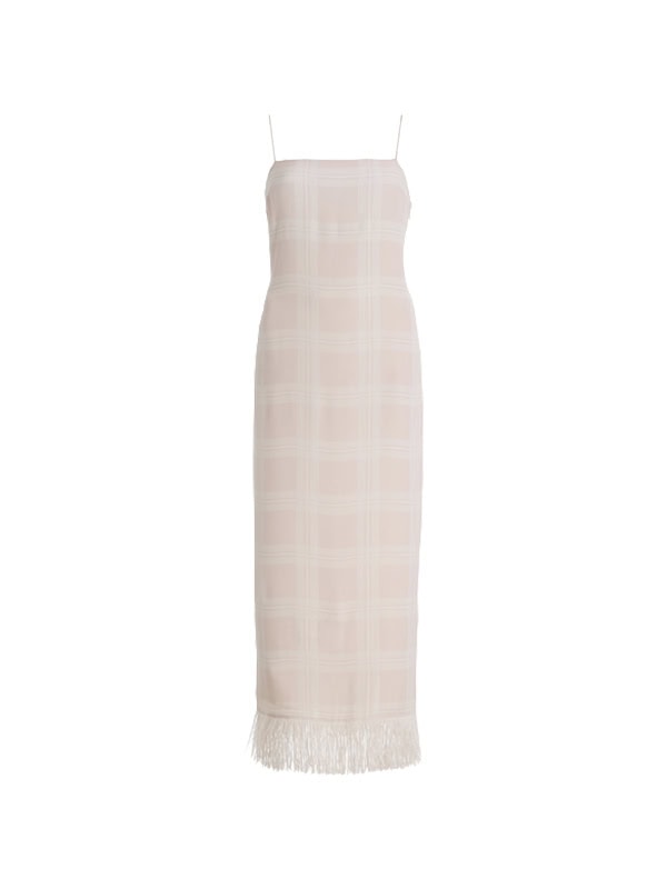blush check womens dress with fringe