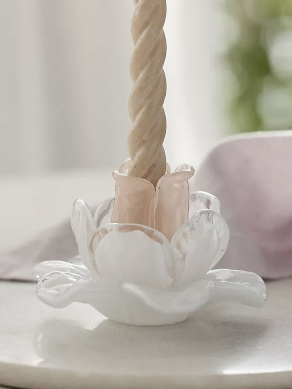 floral white glass dinner candle holder