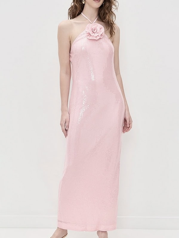endless rose Rose Haltered Sequins Maxi Dress Rose Haltered Sequins Maxi Dress
