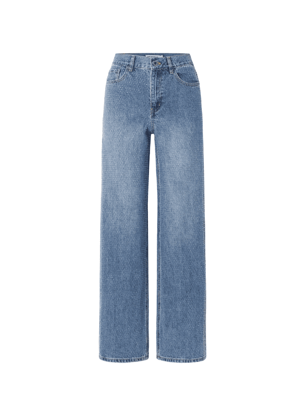 SELF-PORTRAIT Crystal-embellished high-rise straight-leg jeans