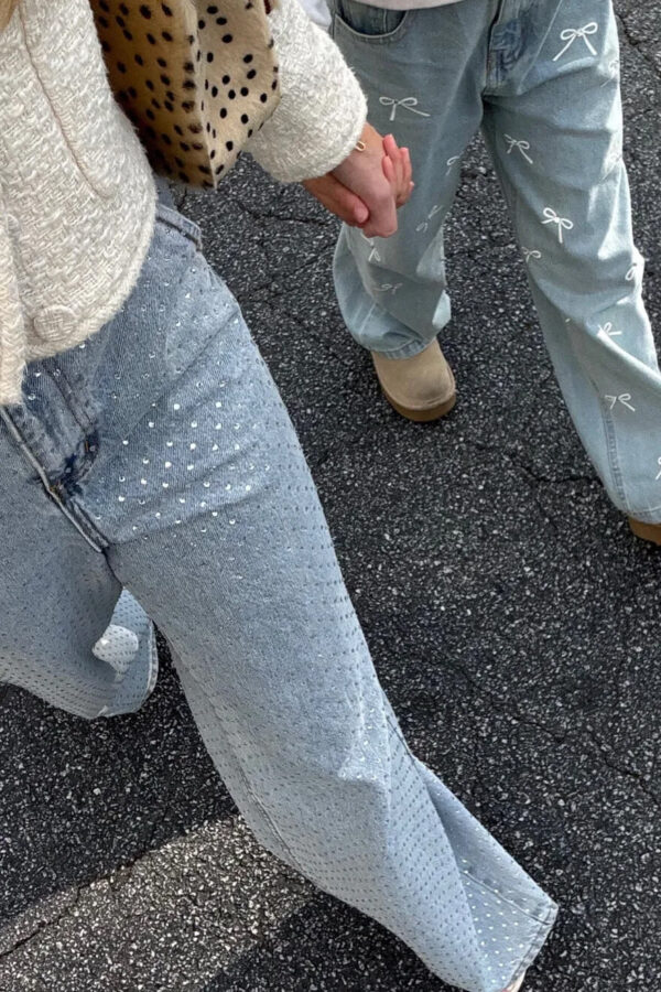 Mother daughter jeans rhinestone & bow embellished jeans