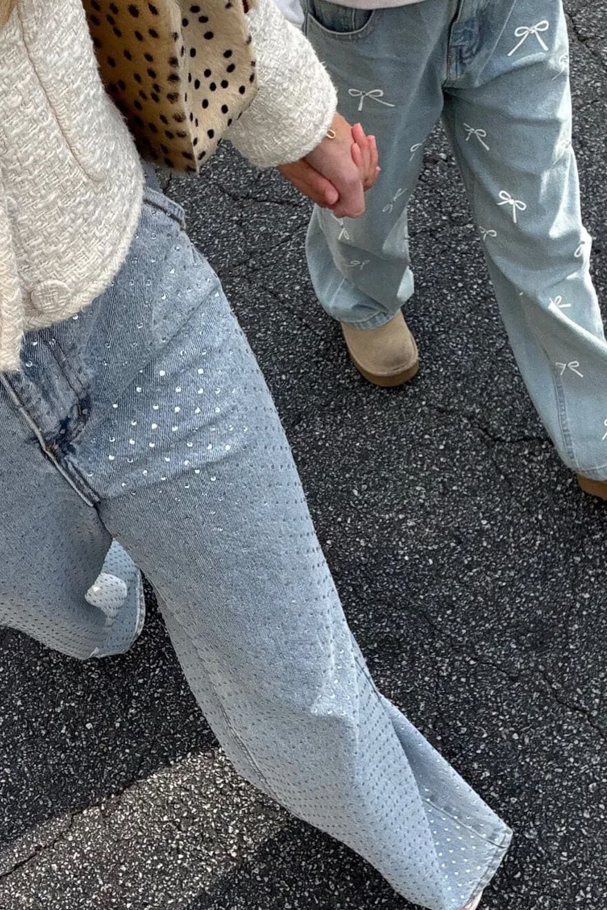 Mother daughter jeans rhinestone & bow embellished jeans
