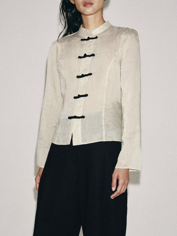 ZW COLLECTION STRIPED FROG CLASP SHIRT