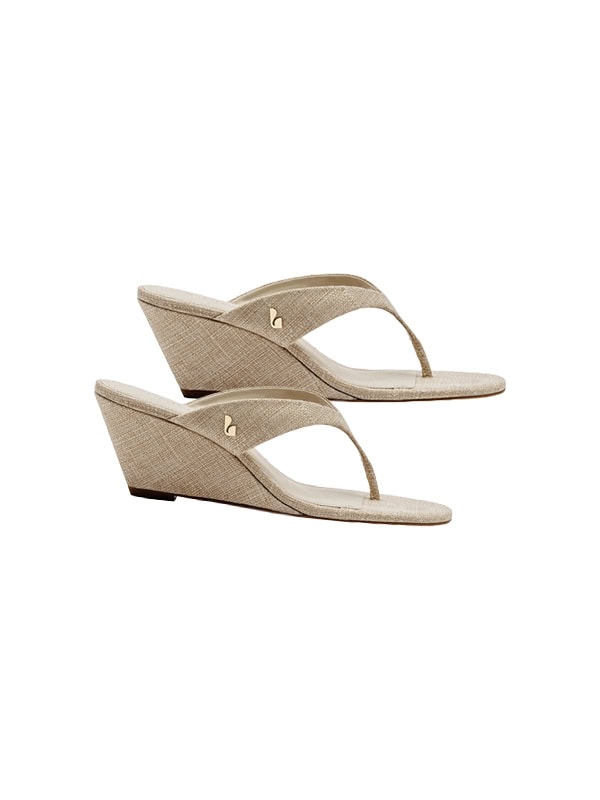 LARROUDE Gaia Low Wedge In Beige Raffia